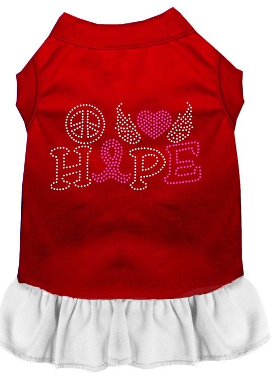 Peace Love Hope Breast Cancer Rhinestone Pet Dress Red with White Med